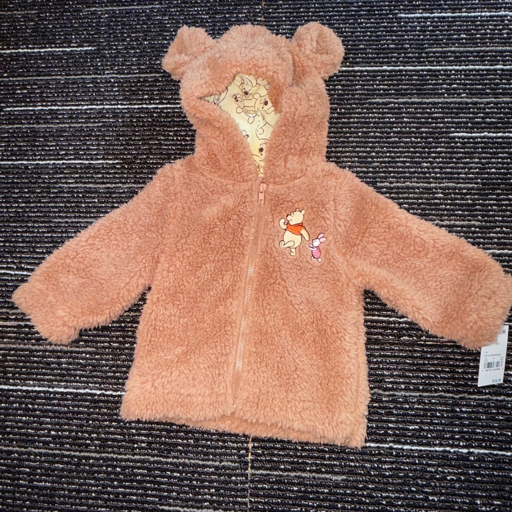 Disney Baby Winnie the Pooh Sherpa Jacket 3-6M NEW Tan Ear Hood Zip Fleece
